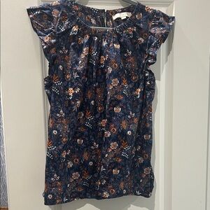 Ann Taylor Loft Women’s Size Medium  Floral Blue Orange White Blouse Tank top
